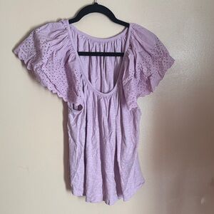 American Eagle Outfitters Lilac Eyelet Sleeve Blouse
